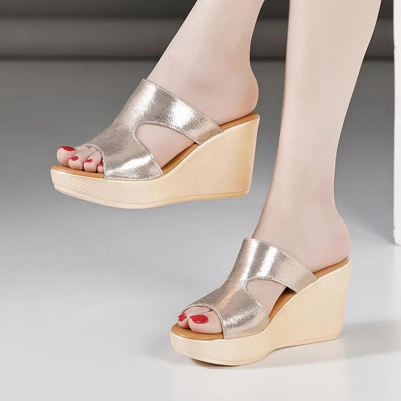Летние туфли на танкетке женские туфли на платформе женские туфли на высоком каблуке кожаные шлепанцы женские сандалии женская обувь Zapatos De Mujer