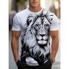 Graphic Wolf Print Men's Creative Top, Casual Crew Neck Short Sleeve Slightly Stretch T-shirt For Summer Outdoor