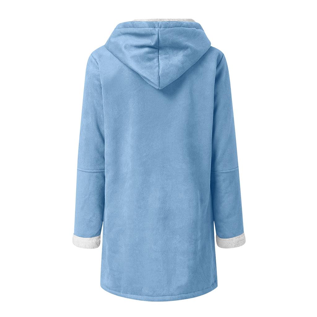 Women's Fashionable Coat Solid Color Long Sleeved Pocket Loose Button Plush Jacket