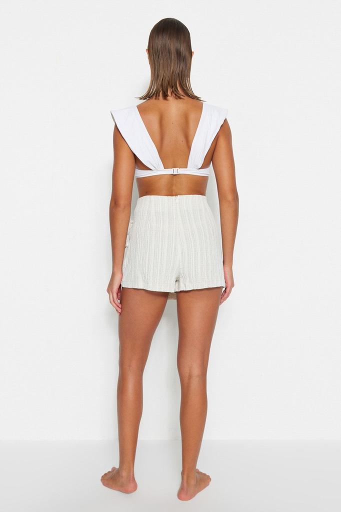 Women's Fashion Black Woven Tied Linen Blend Short Skirt