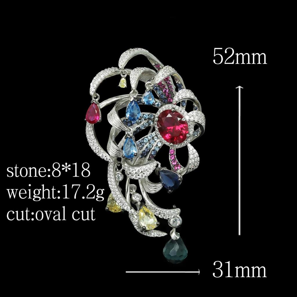 Wuiha Vintage 925 Sterling Sliver Lab Sapphire Ruby High Carbon Diamond Gemstone Corsage Flower Brooch Brooches Pin Fine Jewelry