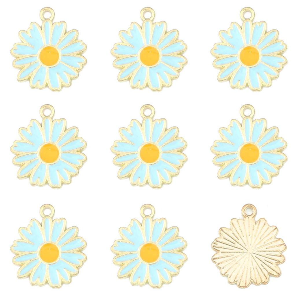 5Pcs Flower Daisy Pendant Alloy Drop Oil Charms For DIY Bracelet Earrings Making Jewelry Findings
