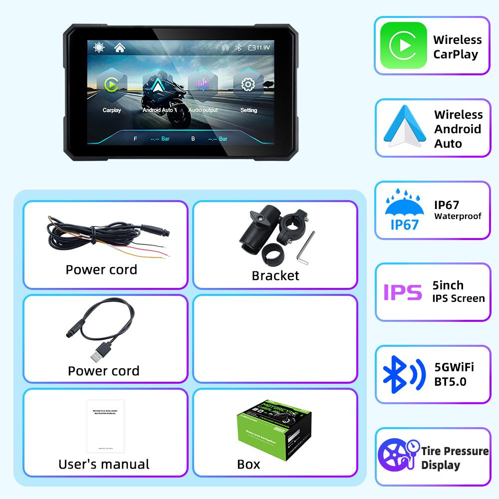 EKIY 5 Inch Rotatable Motorcycle Carplay GPS WiFi MOTO Navigation Wireless CarPlay Wireless Android Auto Motor Rotating Screen