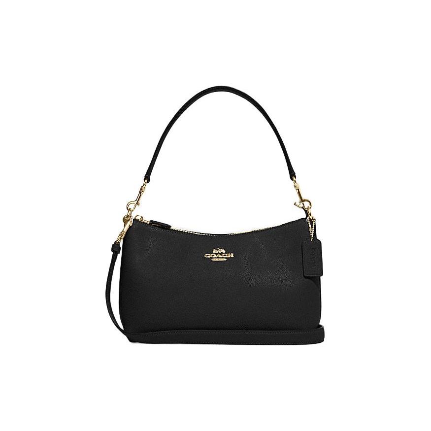 Coach Clara 26 Metallic Logo Signature Charm Solid Zipper Closure Leather Tote Crossbody Shoulder Bag Medium Women bags Black CE584-IMBLK