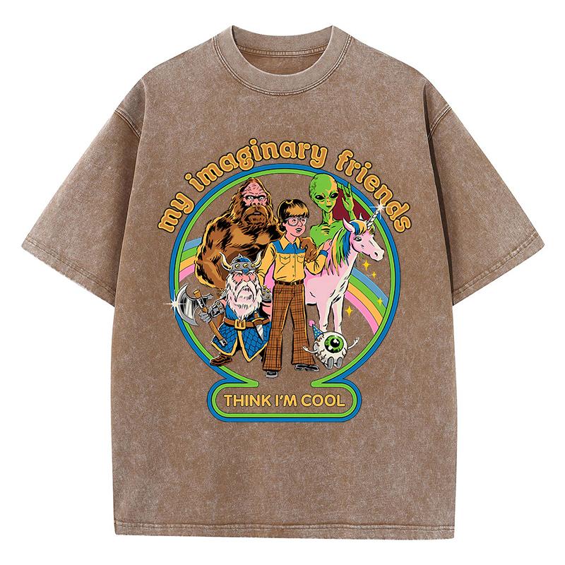Мои воображаемые друзья думают, что я крутой, стираная ретро-футболка для мужчин, мягкая повседневная футболка большого размера, хлопковая футболка, свободная футболка