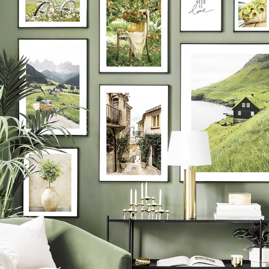 Подсолнух велосипед деревня весенний пейзаж настенная живопись на холсте плакаты на скандинавскую тему и принты настенные панно для декора гостиной