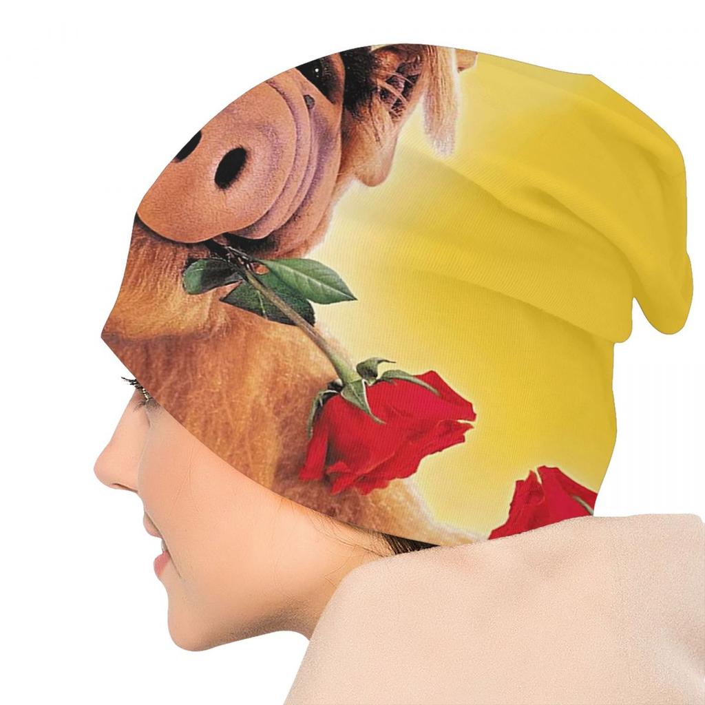 Шапка-бини «Альф с цветком», унисекс, зимняя теплая шапка, женские вязаные шапки, уличные лыжные шапки с изображением чужого существа, шапки-бини Skullies, шапки