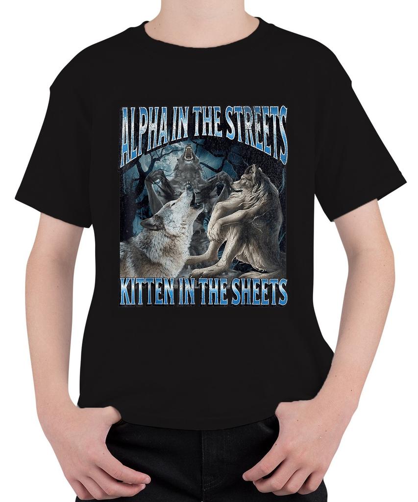 Alpha in the Streets Kitten in the Sheets Wolf Howling Unisex Kids T-Shirt