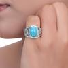 Кольцо-заявление из стерлингового серебра 925 пробы с редкой бирюзой «Спящая красавица» и голубым топазом – Смелое кольцо с драгоценным камнем ручной работы для женщин