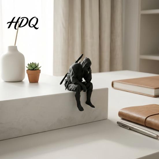 Орнамент в форме ниндзя, 3D-печатная сидящая фигурка, Темный сиделец на полку, Размышляющий, Маскированный самурай для домашнего офиса, книжной полки, стола, Украшение для медитации