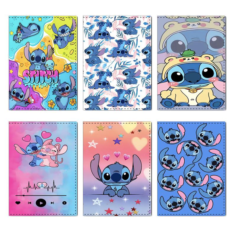 Cute Stitch Print Passport Holder PU Leather Travel Passport Cover Multi-Function Document Organizer Blue 6pcs