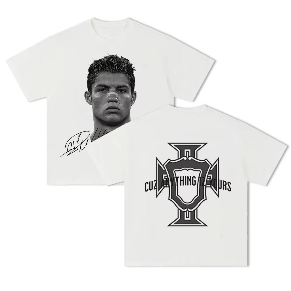 25ss New Big Face Print T-shirt Cristiano Ronaldo Football Superstar Short Sleeves Color Print Man Women Unisex Oversized Tees