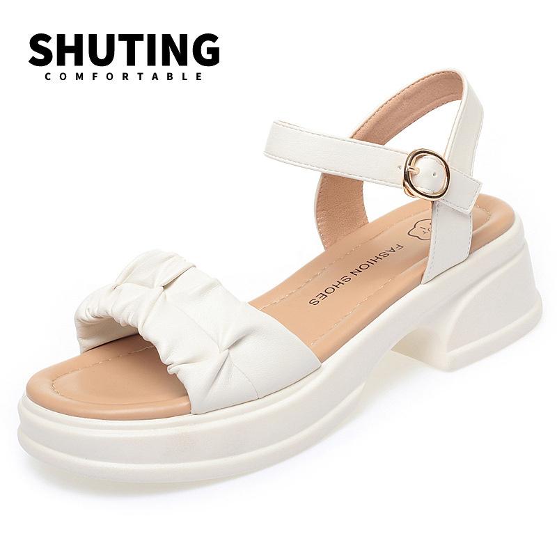 Fashion Elegant Platform Outdoor One Word Sandals Buckles Black Comfort Soft Sole Summer 2025 New Women's Casual Shoes