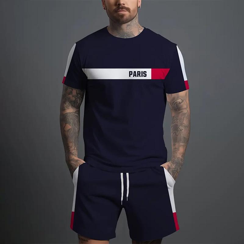 Новая мужская модная спортивная одежда, летняя повседневная одежда, мужская футболка с короткими рукавами и шорты, быстросохнущий базовый комплект из двух предметов