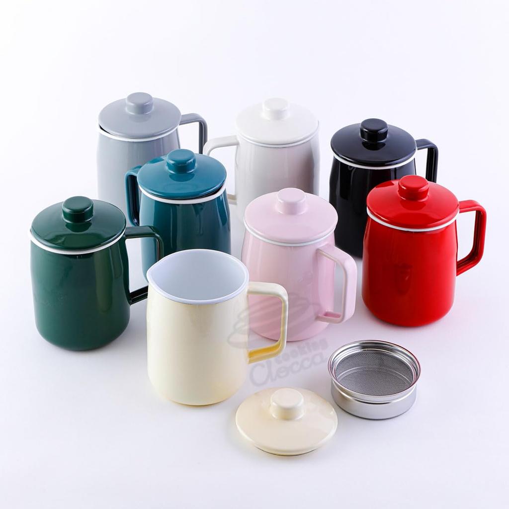 Fuji Enamel Filt Oil Pot with Double Strainer, Enamel Oil Strainer, Green, 1.0L (OP10L.CG)