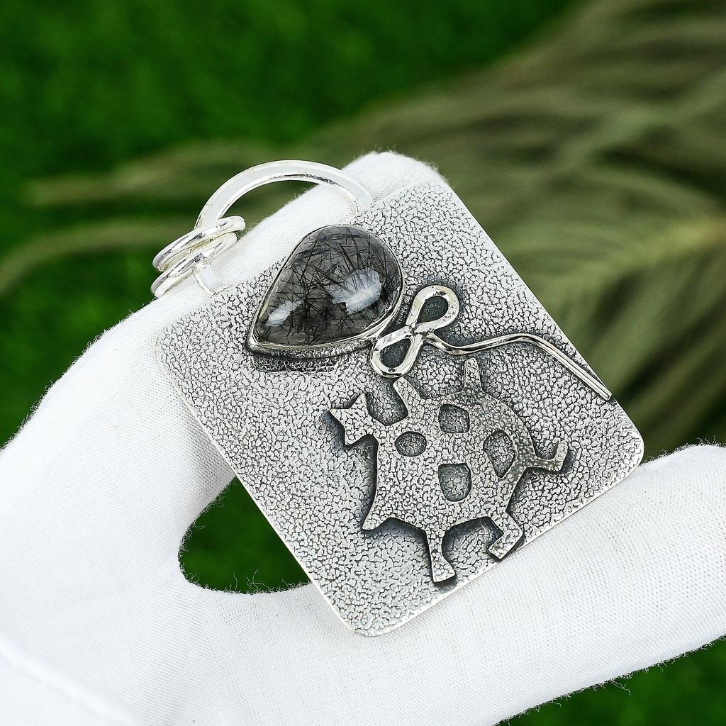 Friendship Day Deal 925 Sterling Silver Black Rutile Gemstone Pendant Jewelry
