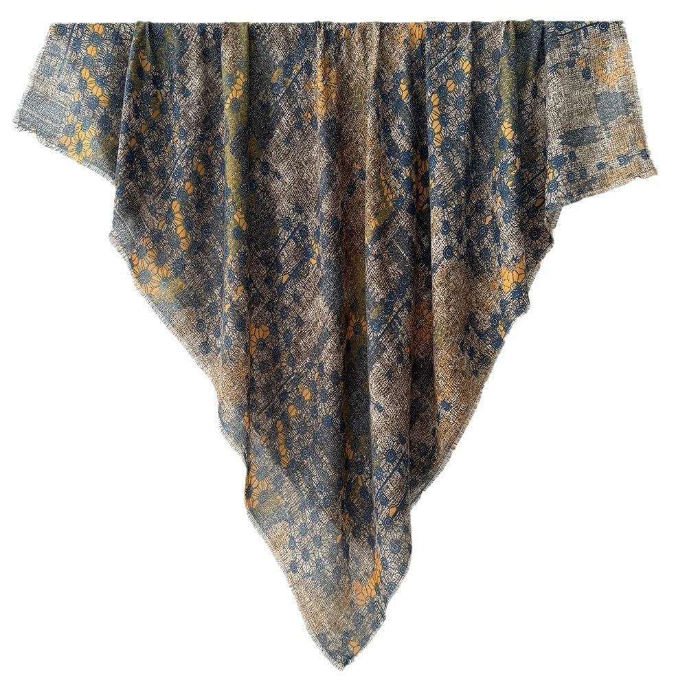 Women Elegant Square Scarf 130x130cm Retro Ethnic Style Soft Cotton Linen Breathable Scarf Large Shawl Female Foulards