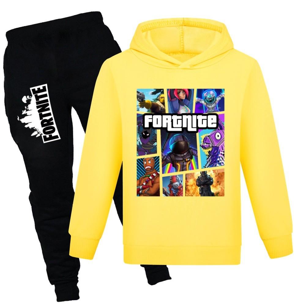 Fortnite Pattern Printing Cartoon Kids Sweater And Pants Set With Soft Cotton Fabric For Middle School Children