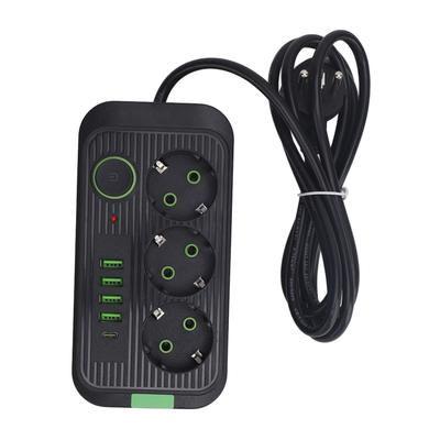 Европейский удлинитель 3 розетки 4 USB 1 порт Type C настенный удлинитель электрической розетки с 2 м