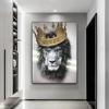 Черно-белый лев с достоинством, холст, картина с животными, крутые постеры и принты, настенная картина для современного декора гостиной, без рамки