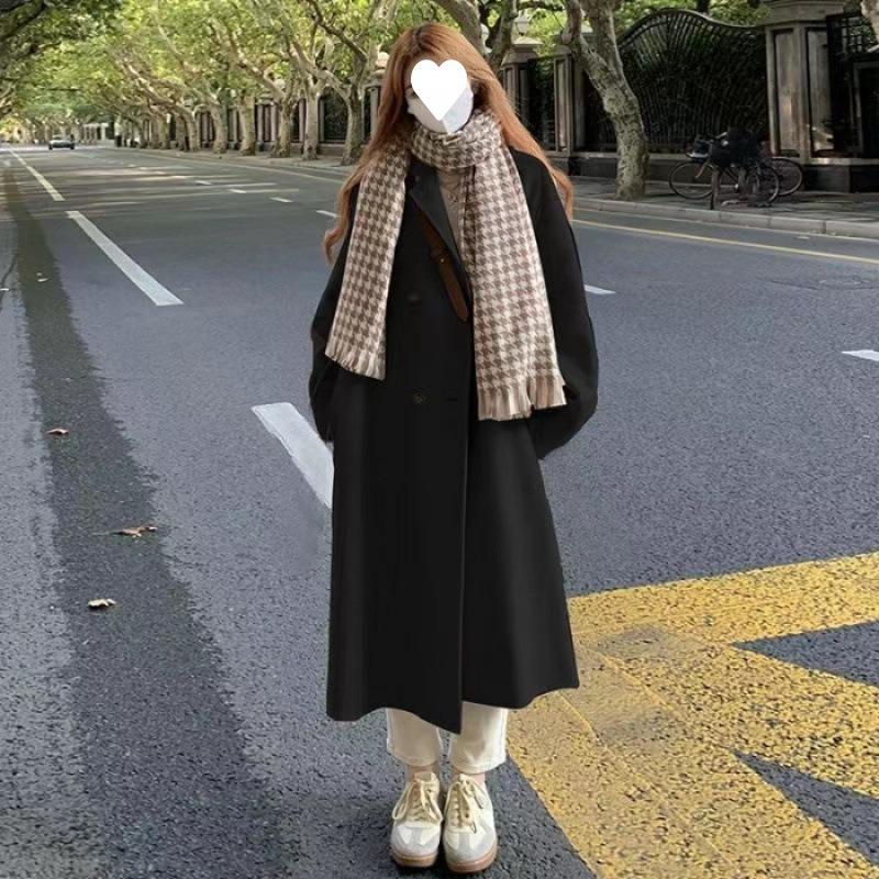 Двустороннее флисовое шерстяное пальто для женщин, средней длины, утолщенное, шерстяное пальто в стиле Хепберн для невысоких людей на осень и зиму