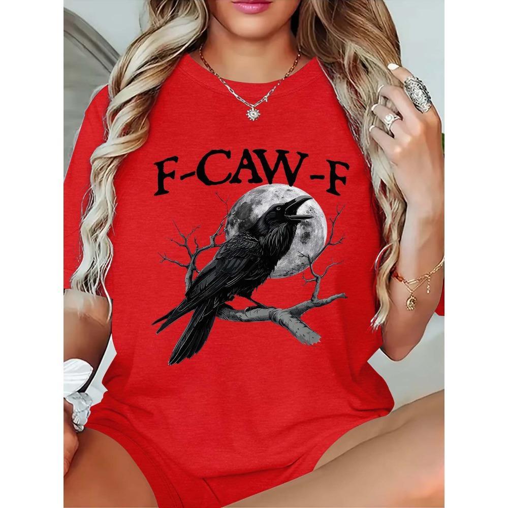 Женская белая футболка с коротким рукавом большого размера, с принтом «F - CAW - F» Ворон и Луна, повседневный топ в готическом стиле