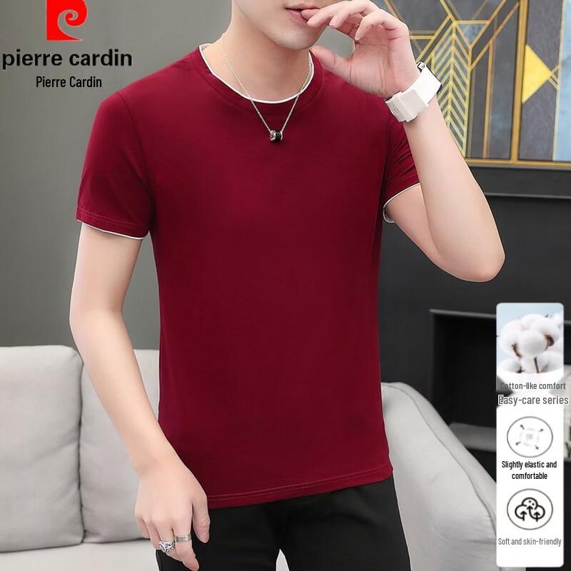 Pierre Cardin Men's Solid Cotton Round Neck Short Sleeve T-Shirt