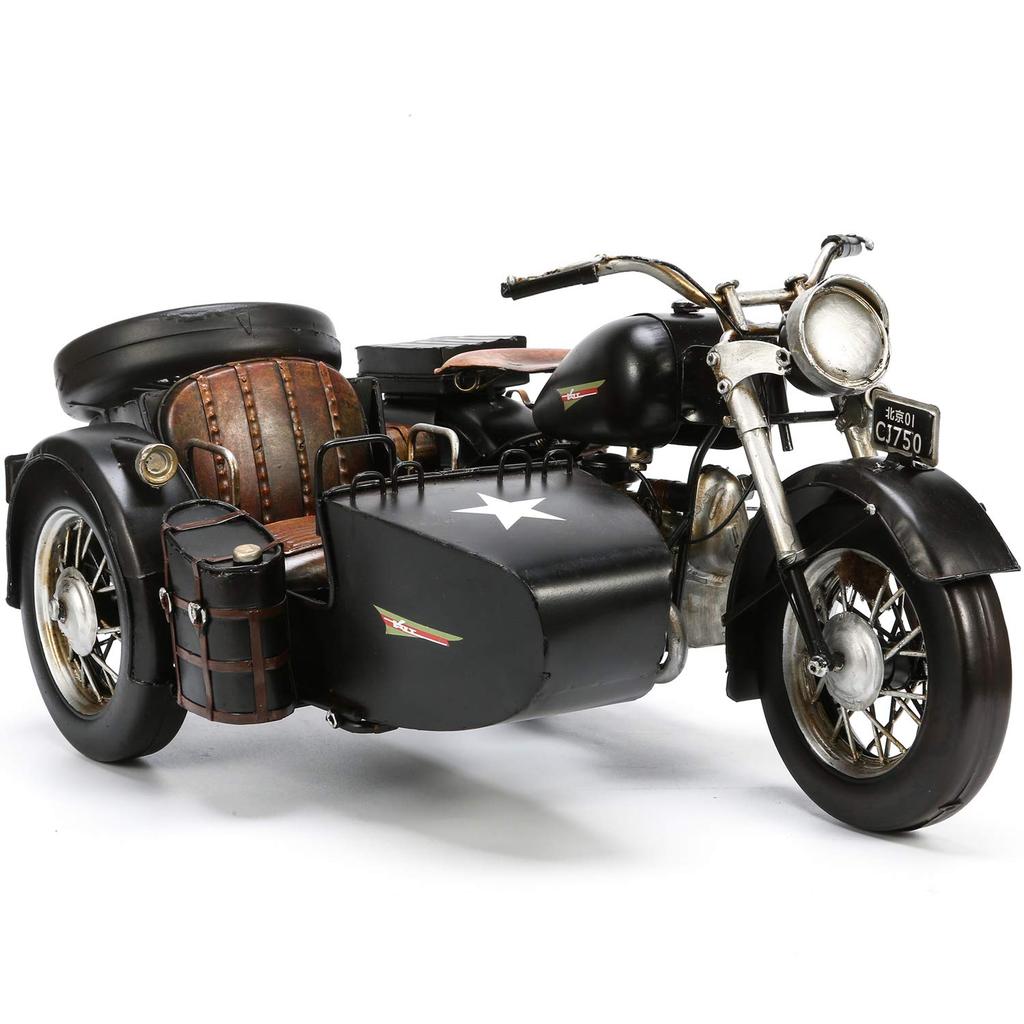 EnergyPower Changjiang 750 Vintage Bike 36cm Large Size Steel Model Deluxe Edition Handmade Finished Product Scale Retro Motorcycle Sidecar Military