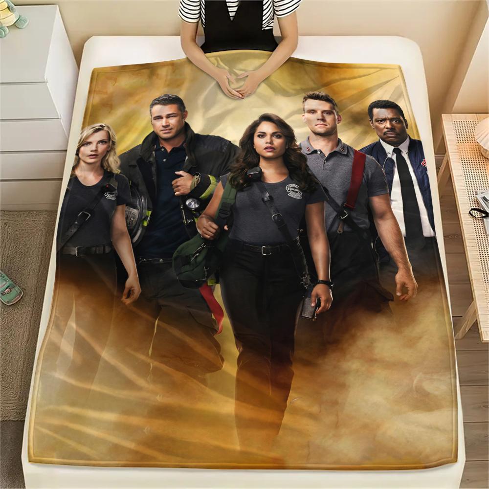 1PC Chicago Fire Print Flannel Blanket, High quality All Seasons, Home Decor, Warmth and Comfort, Perfect for Christmas Gifts