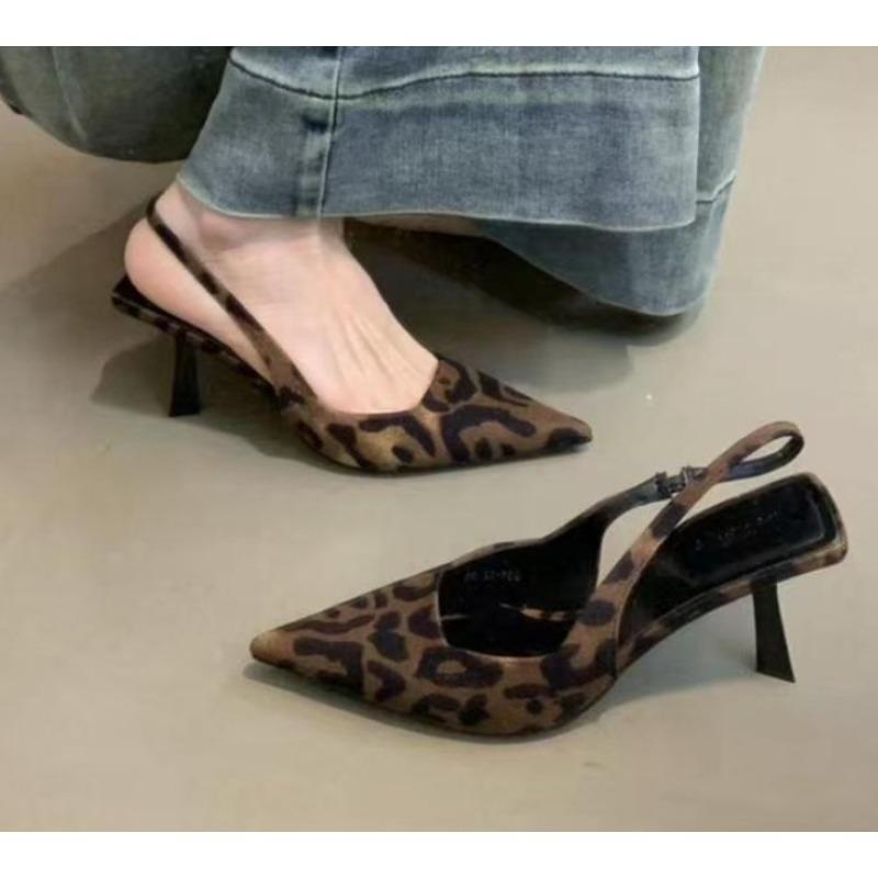 Обувь для женщин 2025 года, новые туфли большого размера, туфли-лодочки с леопардовым принтом, с острым носком, на невысоких шпильках, на тонких каблуках, Zapatos De Mujer
