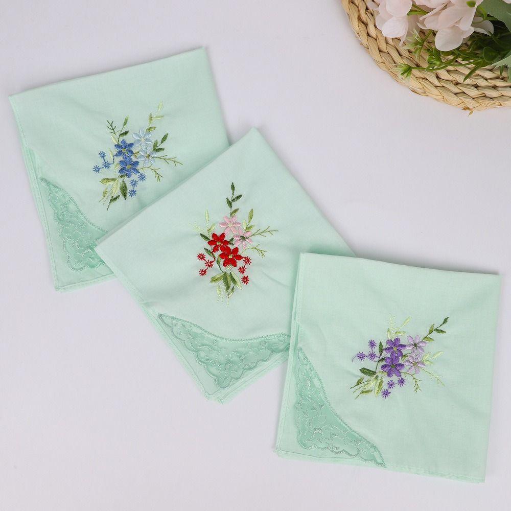 Soft Embroidered Floral Cloth Reusable Hankies Fabrics Elegant Lace Flower Hanky  For Women