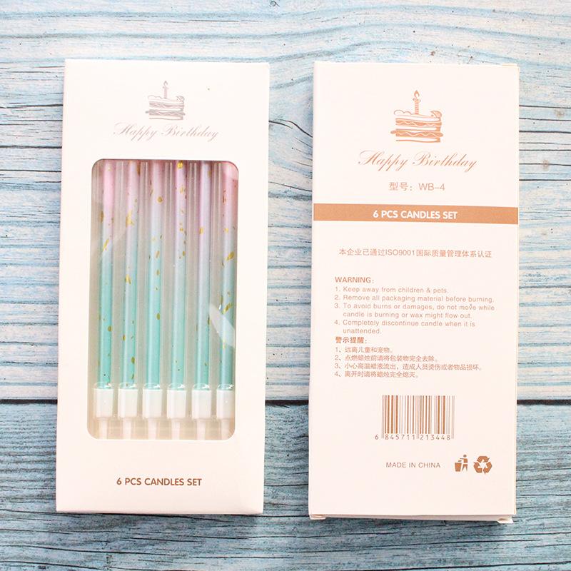 New Ins Style Gradient Pink Blue Pencil Candles, 6-pack Romantic Party Long Pole Candles
