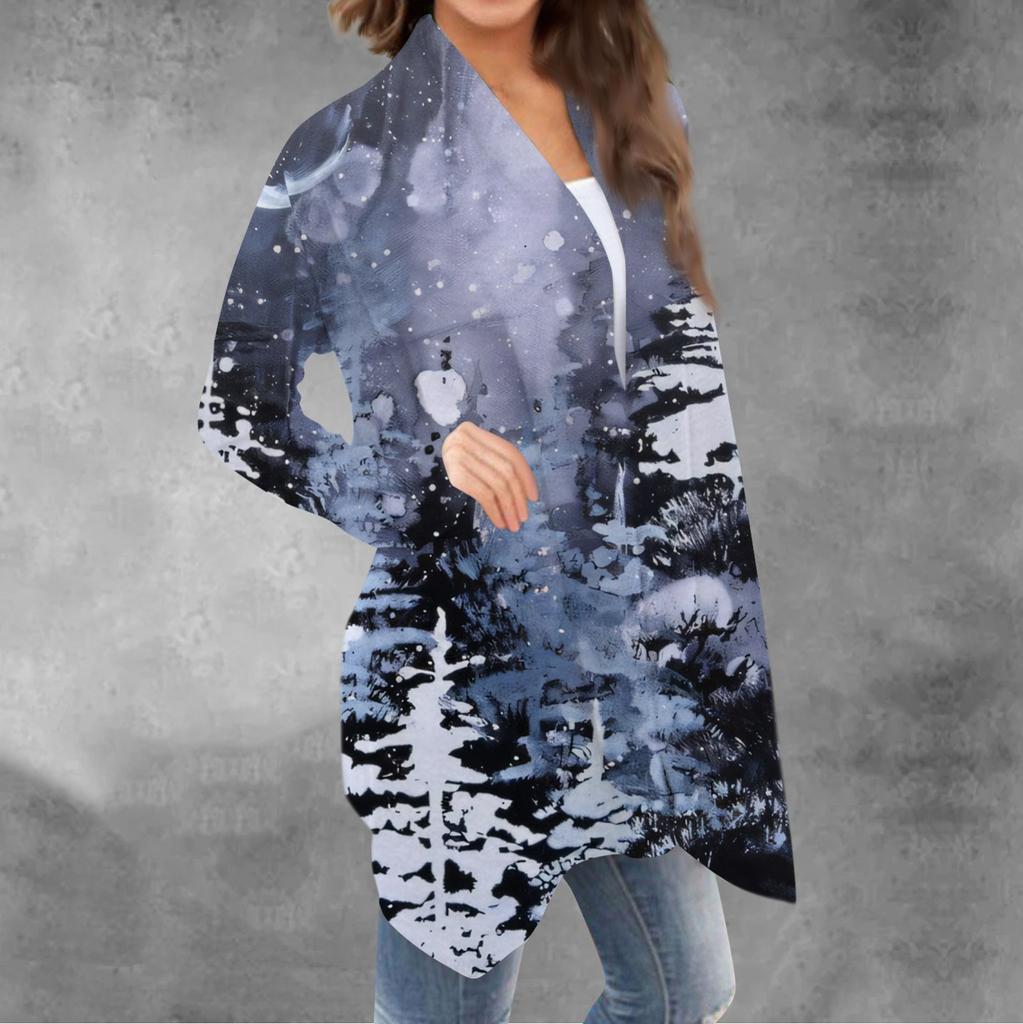 Women's Casual Long Sleeved Christmas Printed Cardigan Without Top Coat