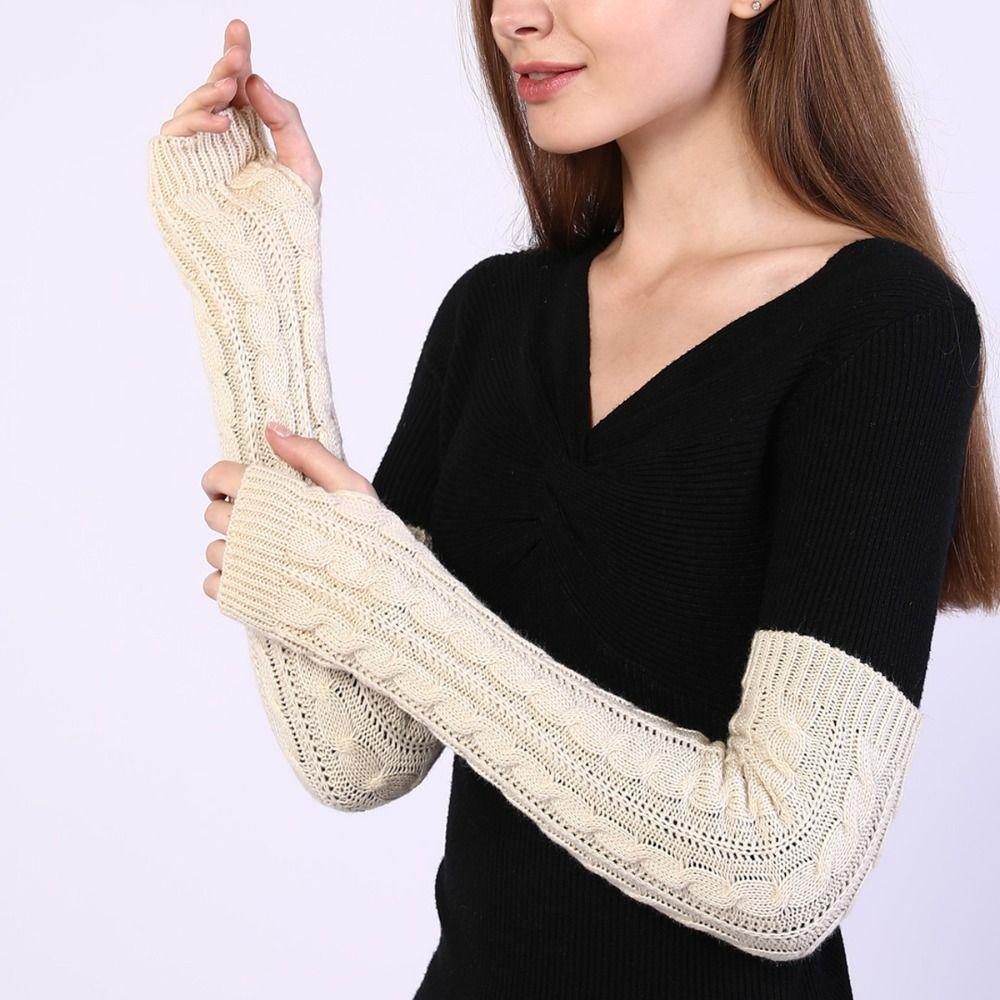 Knitting Warm Finger Sleeves Cover Women's Half Finger Gloves Autumn Winter Long Wrist Glove False Sleeve