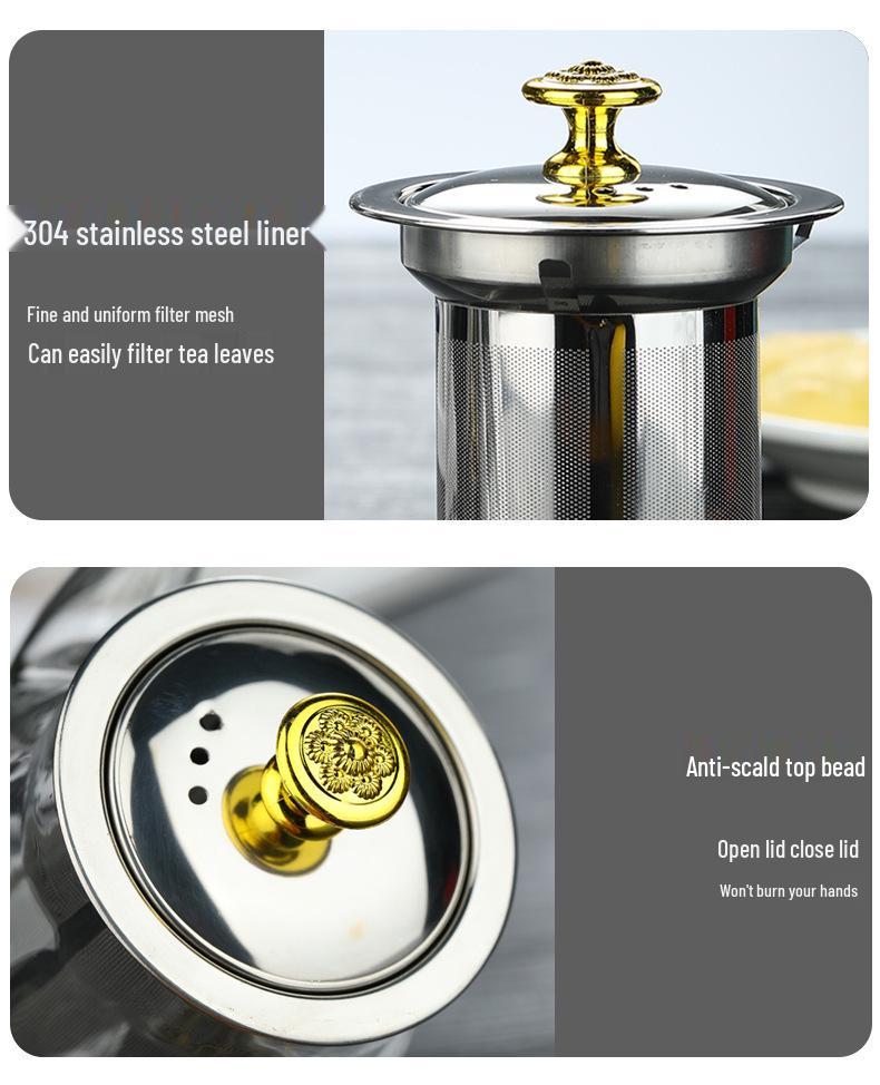 Чайник из боросиликатного стекла с фильтром из нержавеющей стали - Большой объем, дизайн "Бриллиант"