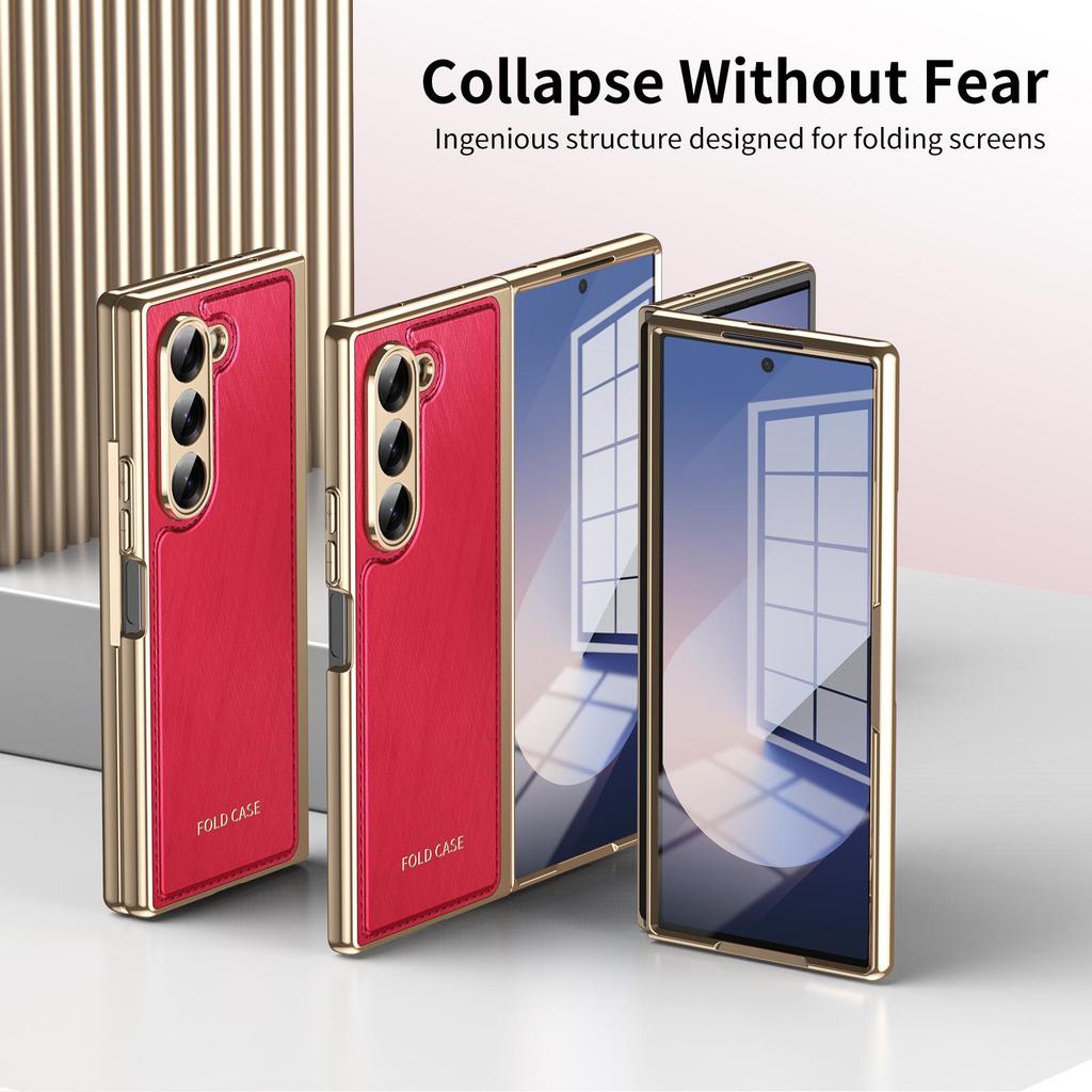 Текстура золотой нити Складной кожаный чехол с гальваническим покрытием для Samsung Z Fold7