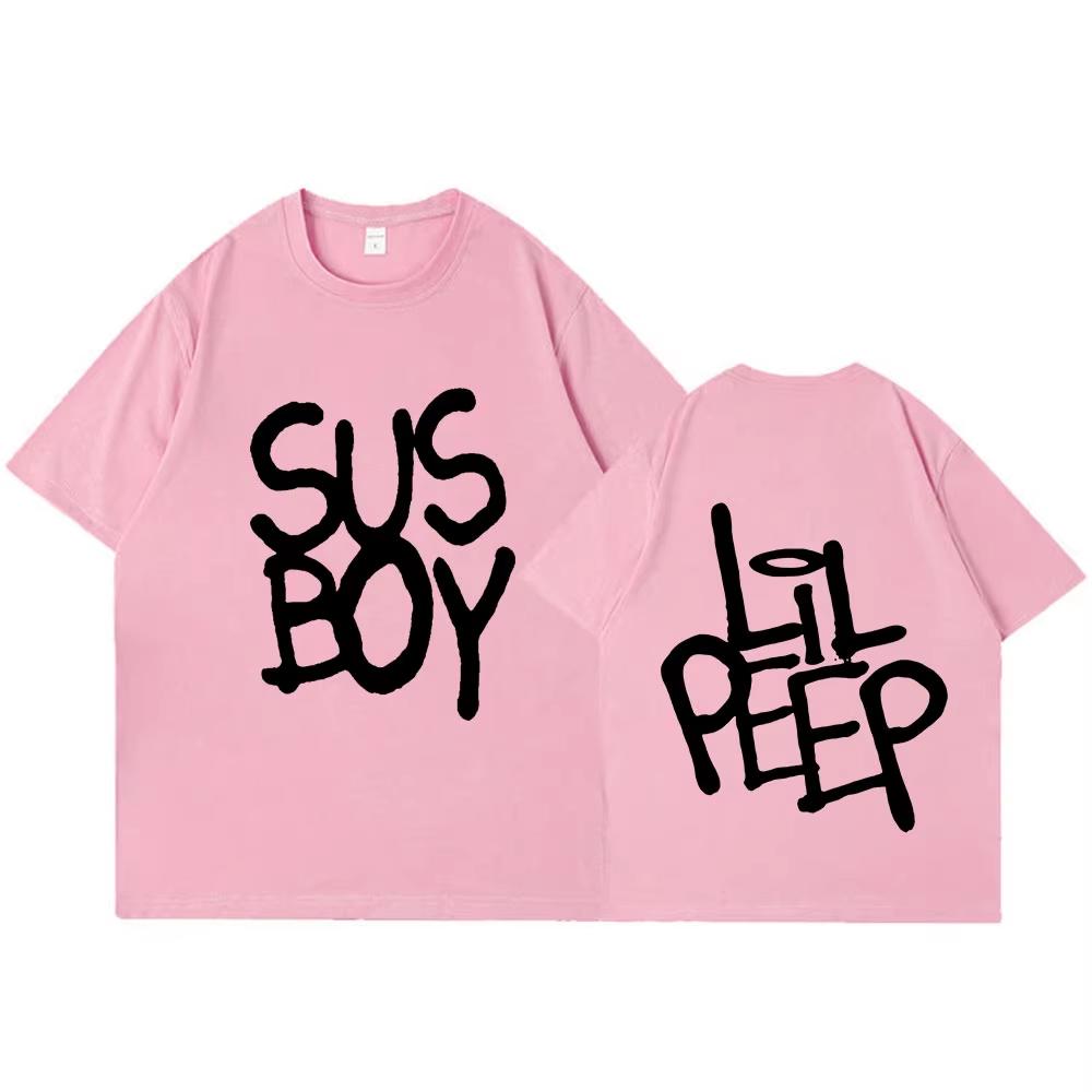 Горячий рэпер Lil Peep Sus Boy Розовая футболка Мужская Женская Мода Хип-хоп Футболка с коротким рукавом Высокое качество Y2k Короткие рукава Классическая