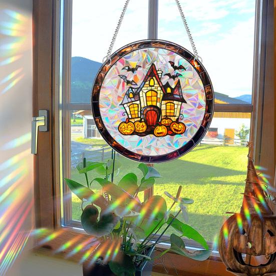 Halloween Suncatcher Hanging Decoration Ghost Pumpkin Witch Black Cat Castle