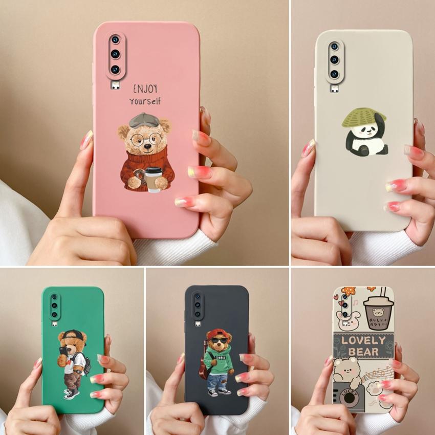 Чехол для телефона Huawei P30 Y5 P40 Y6 Y9 Y9A Y7 P60 Защита камеры Милый кукольный узор с мишкой Жидкий силикон Мягкая накладка для Huawei Пылезащитный бампер