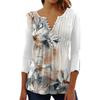 Топы на пуговицах с V-образным вырезом и расклешенными рукавами, весна-лето, женская футболка с цветочным принтом и рукавами 3/4