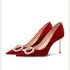 New Thin Heel Burgundy Wedding Shoes Female Bride Shoes Xiuhe Wedding Dress Two Wear High Heels Toasting Shoes Are Not Tired