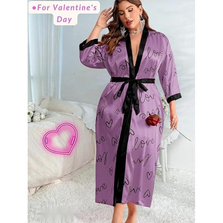 Женский халат на День святого Валентина больших размеров, сексуальный атласный халат, длинная одежда для сна