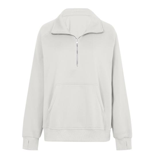 Women Fall Winter Sweatshirt Lapel Zipper Half Placket Long Sleeve Front Pocket Pullover Tops Solid Color Loose Fit Sport Sweatshirt
