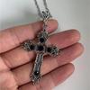 Gothic black ruby cross pendant men's women's necklace European and American retro simple fashion jewelry gifts