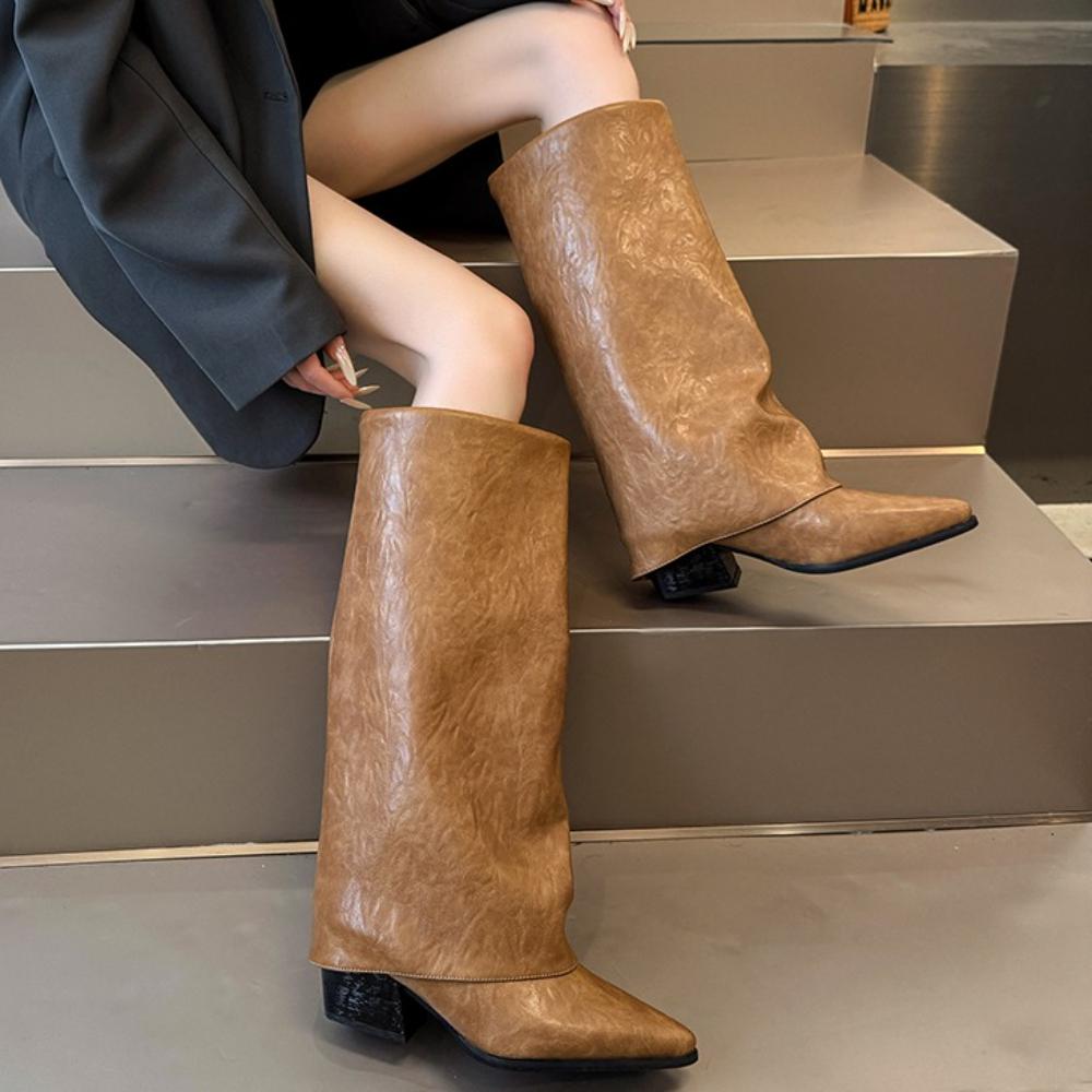 Женские высокие ботинки с острым носком Модные Сексуальные на среднем каблуке Обувь Женские Массивные Трендовые Ботильоны Челси Туфли Элегантные Женские Ботинки