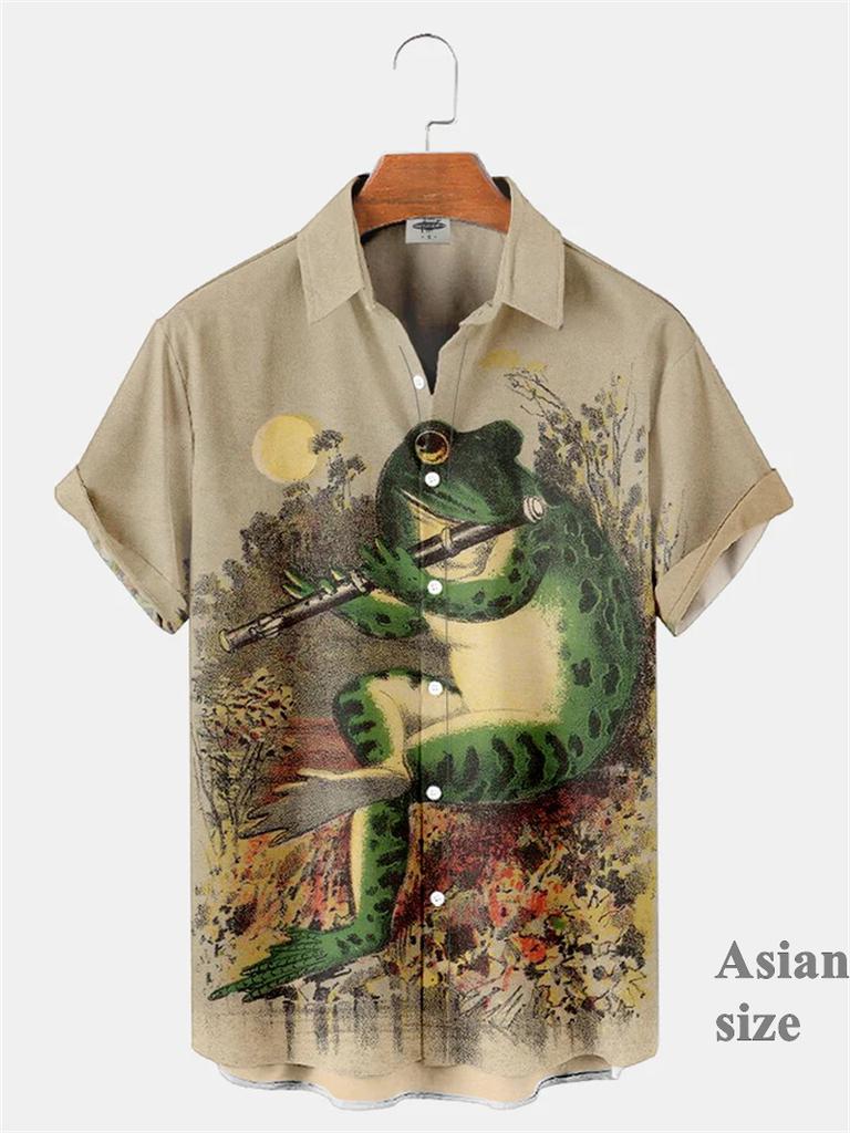 Funny Frog 3D Printed Graphic Men Streetwear Women Casual Fashion Short Sleeves Shirts Lapel Button Shirt New Unisex Clothing