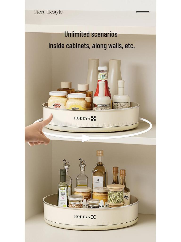 Вращающаяся кухонная полка для специй и органайзер для приправ - Многофункциональное угловое хранение для бутылок и банок