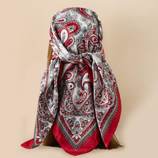 Women Head Wrap Vintage Retro Square Shape Contrast Color Foldable Head Protection Soft Fabric Paisley Print Summer Scarf Female Headwear