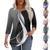 Women's Fashionable Casual Pleated Round Neck Leisure PrintingSeven Quarter Sleeve T-shirt Top