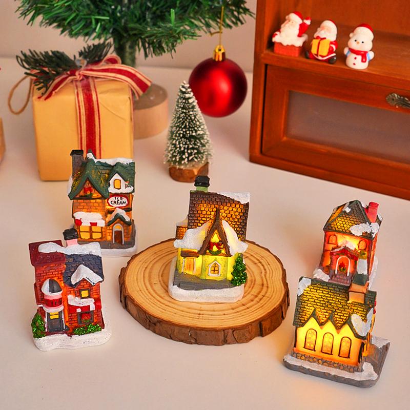 1 шт. Поделка Настольный Домашний Декор Теплое Освещение Снежный Покров Смола Романтическая Рождественская Фигурка Статуэтка Светящийся Домик Украшение Фестиваль